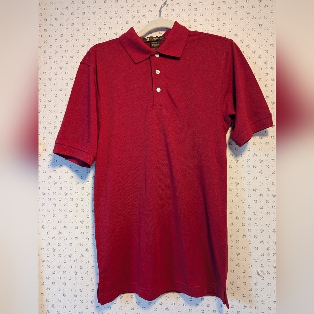 Harriton Polo Shirt Red short sleeves size XS, long length NWOT Classic Trend